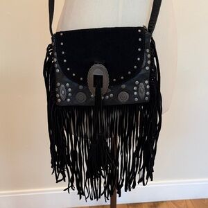 Crosstree Lane Black Fringe leather & suede Crossbody Bag